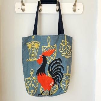 Red & Black Rooster Linen & Cotton Tote