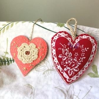Pair of Heart Sachet Ornaments Pink and Red