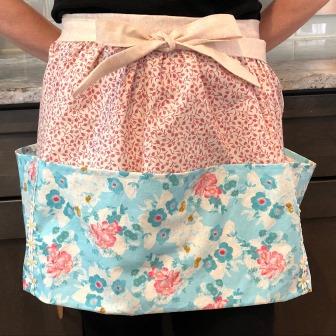 1960s Style Apron - Ivory, Red and Blue