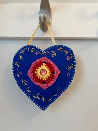 Heart Sachet - royal blue and coral
