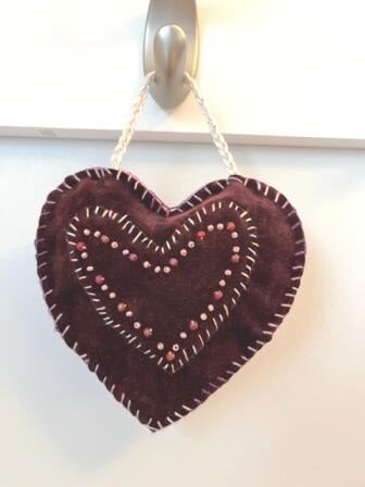 Heart Sachet - burgundy velvet and pink
