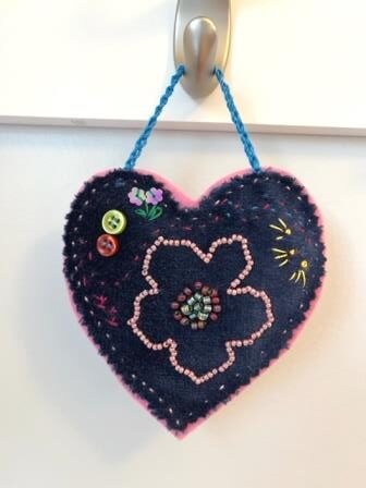 Heart Sachet - navy velvet and pink