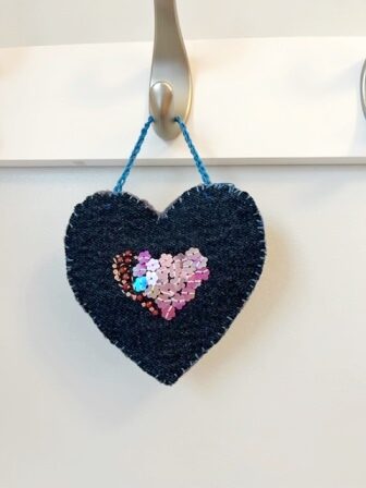 Heart Sachet - denim and purple