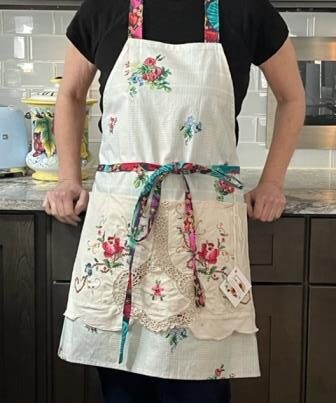 Full Apron - Ivory and Green Plaid