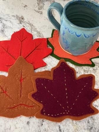 Wool Felt Coasters - Maple Leaves, Set of 4