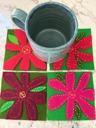 Wool Felt Coasters - Bold Florals, Set of 4