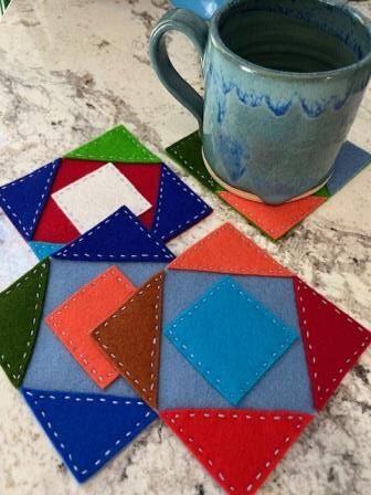 Wool Felt Coasters - Patchwork Square, Set of 4