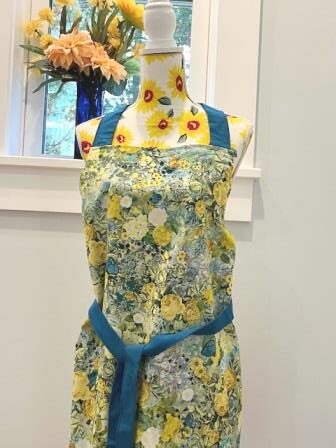 Full Apron - Reversible - Floral Print and Teal