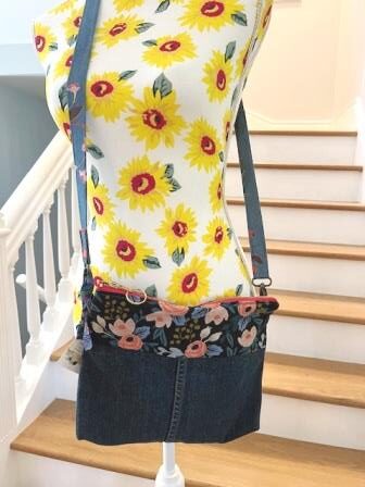 Crossbody Bag - Denim and Floral Canvas