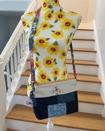 Crossbody Bag - Denim Patchwork and Vintage Linen