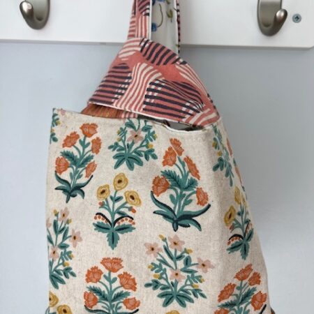Japanese Inspired Knot Bag in Floral Canvas and Vintage Linen
