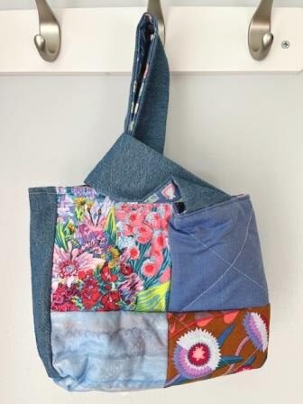 Japanese Inspired Knot Bag in Denim and Florals