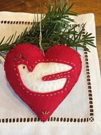 Dove in Heart Ornament - Simple Burgundy Backing