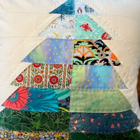 Winter Tree Quilted Pillow - Bright Greens and Ivory