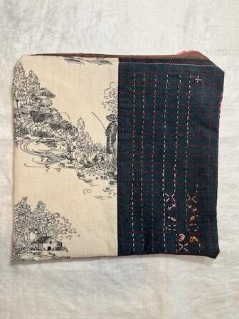 Zipper Pouch, Charcoal, Ivory and Pink