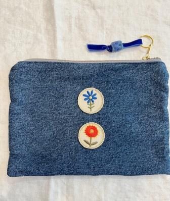 Zipper Pouch, Denim and Charcoal