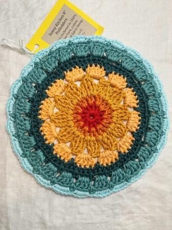 Sunny Crocheted Potholder, Red and Orange