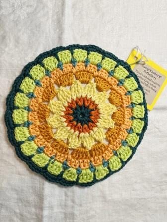 Sunny Crocheted Potholder, Yellow and Orange